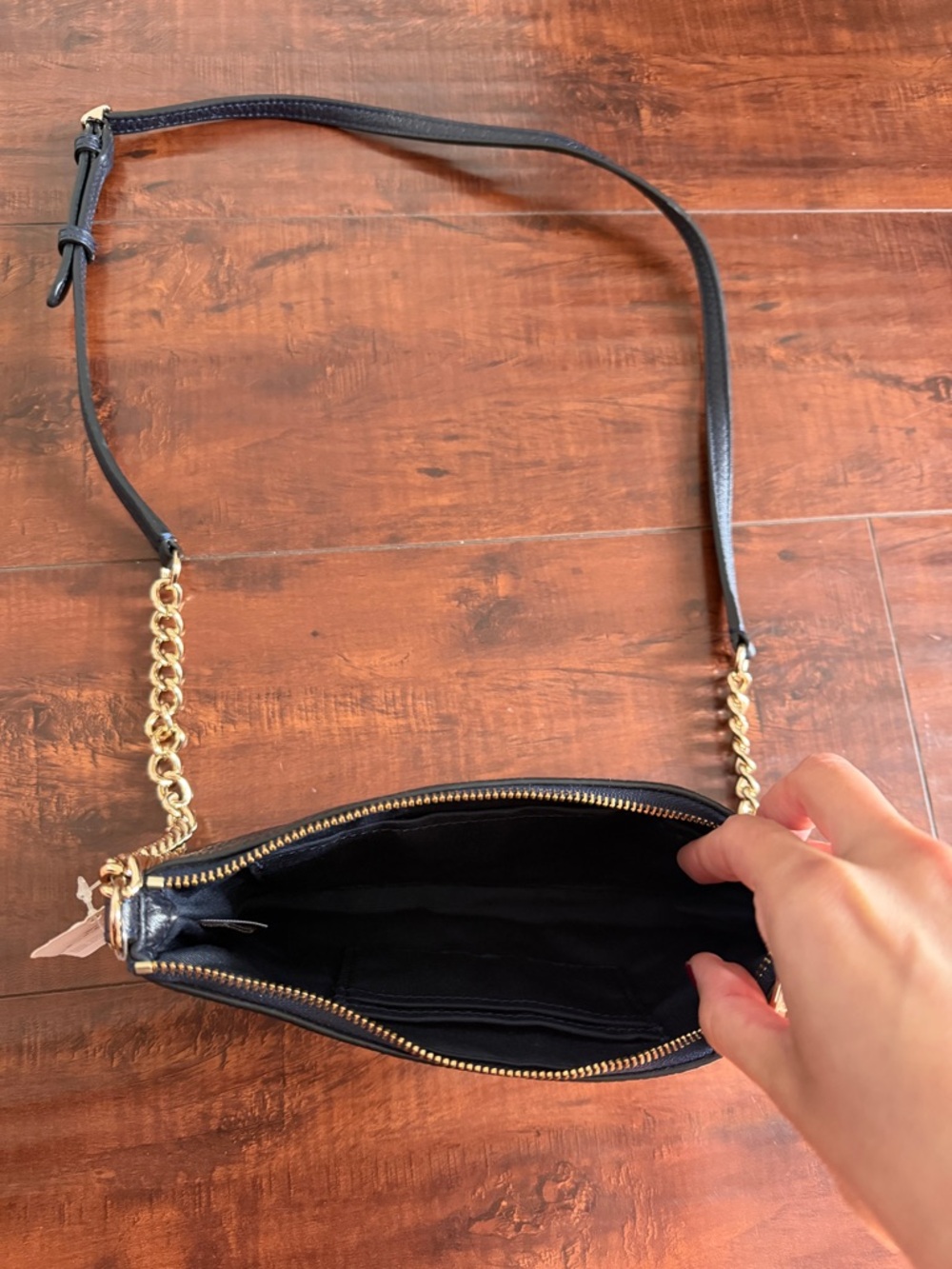 NWT Coach chain pebbled leather quinn crossbody bag chain midnight dark blue - Picture 5 of 6
